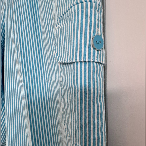 Allison Daley Women’s Teal/White Striped Pants Crop Capris with Pockets Size 16 - Picture 3 of 5